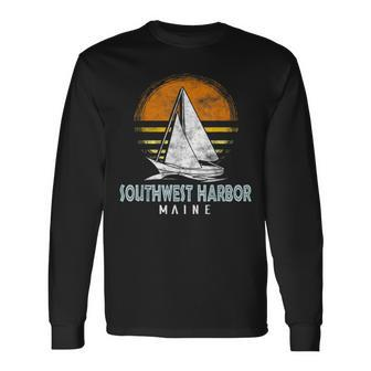 Nautical Boat Southwest Harbor Maine Yacht Club Long Sleeve T-Shirt - Monsterry