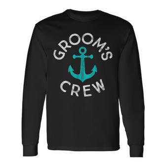 Nautical Groomsmen Wedding Party Groom's Crew Anchor Long Sleeve T-Shirt - Monsterry