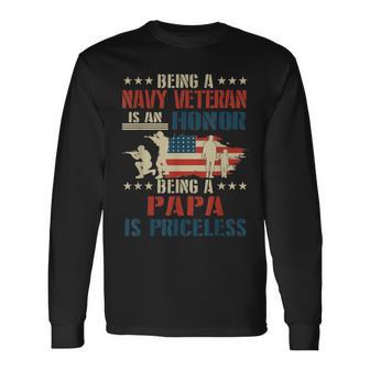 I Am A Navy Veteran Papa Long Sleeve T-Shirt - Monsterry