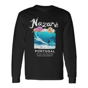 Nazare Portugal Big Wave Surfing Vintage Surf Long Sleeve T-Shirt | Mazezy