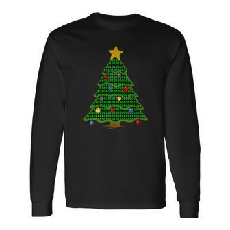 Nerdy Binary Code Christmas Tree Computer Geek Long Sleeve T-Shirt - Monsterry
