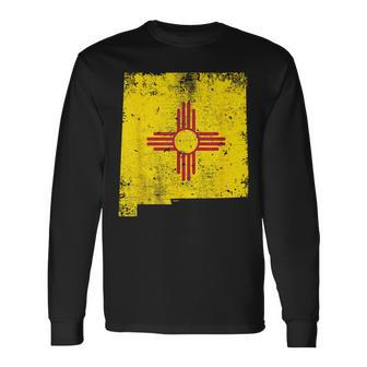 New Mexico State Flag Faded Flag Of New Mexico Long Sleeve T-Shirt - Monsterry