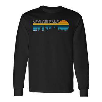 New Orleans Skyline Vintage Retro Sunset New Orleans City Long Sleeve T-Shirt - Monsterry DE