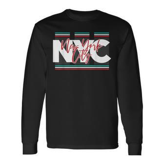 New York City Nyc Usa Big Apple Retro Typography Vintage Long Sleeve T-Shirt - Monsterry