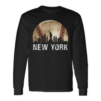 New York City Skyline Vintage Baseball Lover Long Sleeve T-Shirt - Monsterry