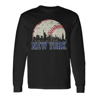 New York Retro Baseball Lover Met At Game Day Long Sleeve T-Shirt - Seseable
