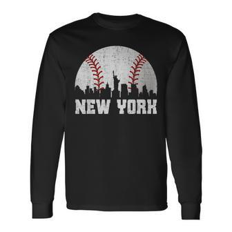 New York Retro Baseball Lover Met At Game Day Long Sleeve T-Shirt | Mazezy UK