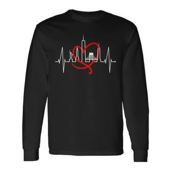 New York Skyline Heartbeat Statue Of Liberty I Love New York Long Sleeve T-Shirt - Monsterry DE