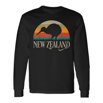 New Zealand Kiwi Vintage Bird Nz Travel Kiwis New Zealander Long Sleeve T-Shirt - Seseable