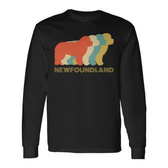 Newfoundland Dog Breed Vintage Look Silhouette Long Sleeve T-Shirt - Monsterry