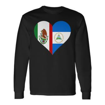 Nicaraguan Mexican Heart Flag Nicaragua Mexico Long Sleeve T-Shirt - Monsterry