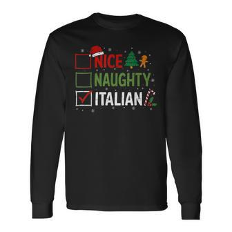 Nice Naughty Italian Christmas Xmas Santa Hat Long Sleeve T-Shirt - Seseable