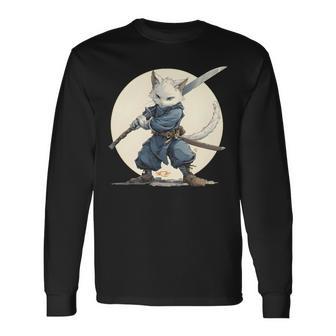 Ninja Katze Mit Großem Schwert Langarmshirts - Seseable