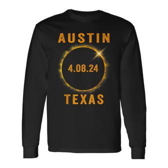 North America Total Solar Eclipse 2024 Austin Texas Souvenir Long Sleeve T-Shirt - Monsterry UK