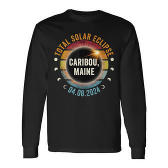 North America Total Solar Eclipse 2024 Caribou Maine Usa Long Sleeve T-Shirt - Thegiftio UK