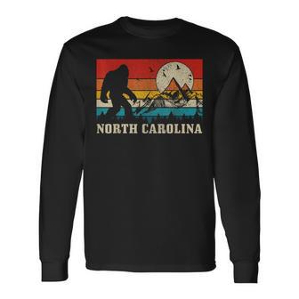 North Carolina Bigfoot Vintage Mountains Hiking Camping Long Sleeve T-Shirt - Monsterry DE