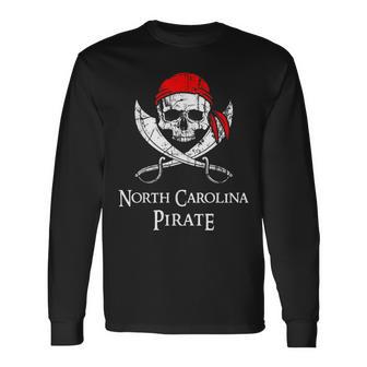 North Carolina Pirate Skull And Crossbones Flag State Pride Long Sleeve T-Shirt - Monsterry DE