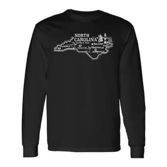 North Carolina State Map Travel Souvenir Vintage Long Sleeve T-Shirt - Monsterry
