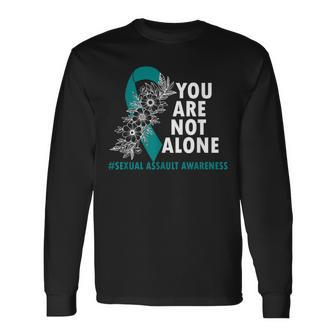 You Are Not Alone Sexual Assault Awareness Month Teal Ribbon Long Sleeve T-Shirt | Mazezy