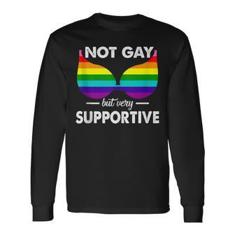 Not Gay But Very Supportive Lgbt Straight Bra Meme Long Sleeve T-Shirt - Monsterry