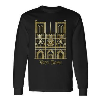Notre Dame De Paris Historic Cathedral Gold Foil Long Sleeve T-Shirt - Monsterry