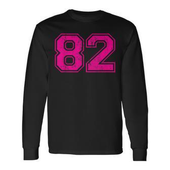 Number 82 Varsity Distressed Vintage Sport Team Player's Long Sleeve T-Shirt - Monsterry DE