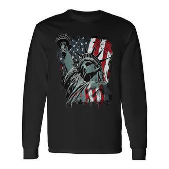 Nyc New York City Statue Of Liberty Usa Flag Graphic Long Sleeve T-Shirt - Monsterry AU