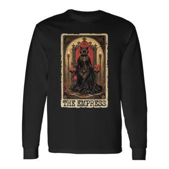 Occult Goth The Empress Tarot Card Black Cat Witchy Vintage Long Sleeve T-Shirt - Monsterry CA
