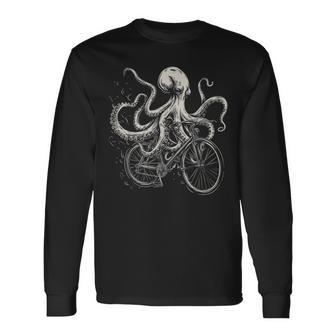 Octopus On Bicycle Cycling Squid Road Bike Cyclist Long Sleeve T-Shirt - Monsterry UK