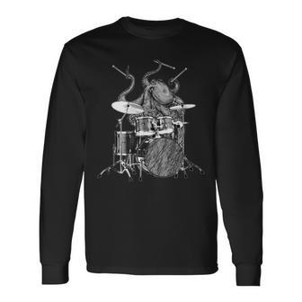 Octopus Playing Drums Drummer Ocean Creature Band Long Sleeve T-Shirt - Monsterry DE