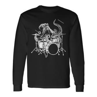Octopus Playing Drums Music Long Sleeve T-Shirt | Mazezy