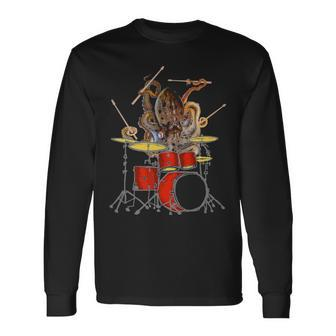 Octopus Playing Drums Unique Drummer Long Sleeve T-Shirt | Mazezy