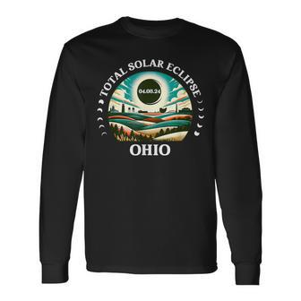 Ohio Eclipse 40824 Retro America Total Solar Eclipse 2024 Long Sleeve T-Shirt - Monsterry