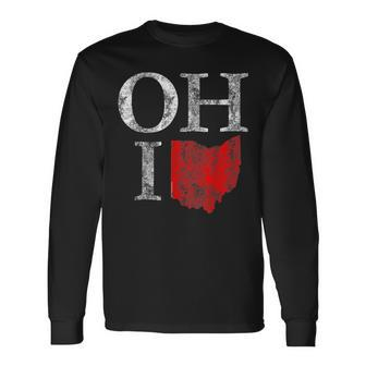 Ohio Home Shape State Vintage Grunge Long Sleeve T-Shirt - Monsterry CA