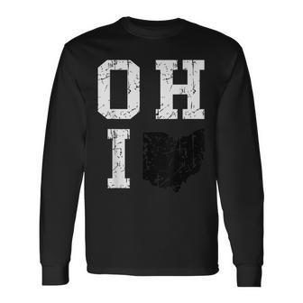 Ohio Map Oh Home Shape State Vintage Grunge Long Sleeve T-Shirt - Monsterry CA