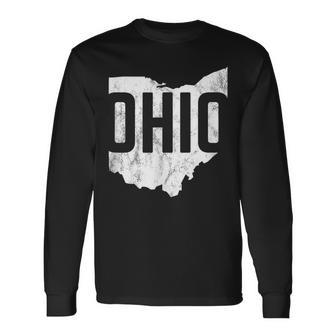 Ohio Pride Distressed Retro Look State Silhoutte Long Sleeve T-Shirt - Monsterry