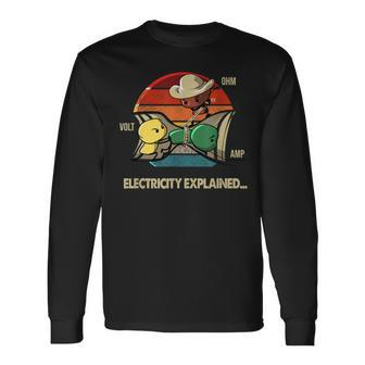 Ohm Volt Amp Electricity Explained Vintage Electrician Nerd Long Sleeve T-Shirt - Monsterry DE