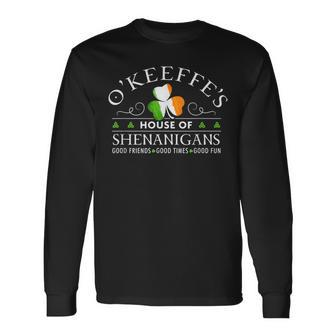 O'keeffe House Of Shenanigans Irish Family Name Long Sleeve T-Shirt - Seseable