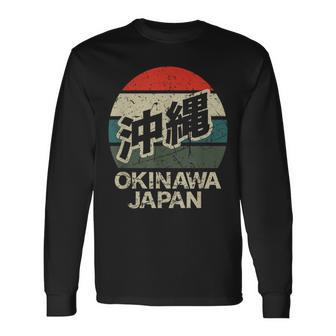 Okinawa Japan Kanji Character Circular Retro Sunset Long Sleeve T-Shirt - Monsterry UK