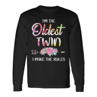 Oldest Twin Sibling Birthday Twins Matching Long Sleeve T-Shirt - Monsterry UK