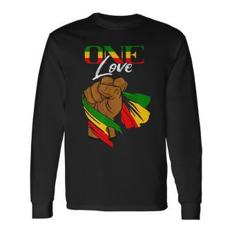 One Love Handfist Jamaica Reggae Music Lover Rasta Reggae Long Sleeve T-Shirt - Seseable