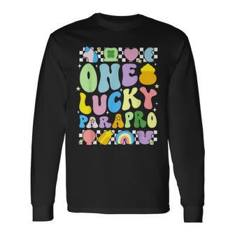 One Lucky Parapro St Patrick's Day Paraprofessional Groovy Long Sleeve T-Shirt - Seseable