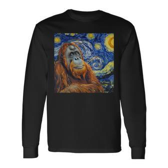 Orangutan Monkey Van Gogh Style Starry Night Long Sleeve T-Shirt - Thegiftio UK