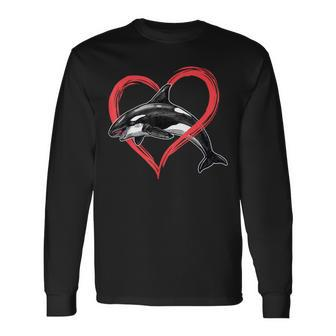 Orcas Killer Whale Symbol Love Heart Valentines Day Long Sleeve T-Shirt - Monsterry