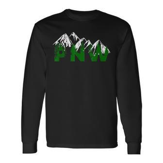 Pacific Northwest Pnw Pine Trees Mountains Long Sleeve T-Shirt - Monsterry CA