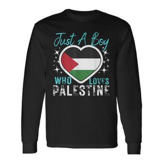 Palestine Just A Boy Who Loves Palestine Heart Flag Boys Long Sleeve T-Shirt - Monsterry CA