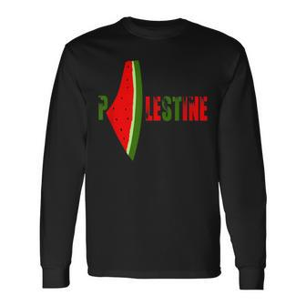 Palestine Watermelon Palestine Flag Watermelon Palestine Map Long Sleeve T-Shirt - Monsterry