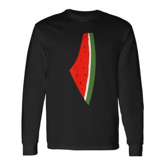 Palestine Watermelon Watermelon Palestine Map Long Sleeve T-Shirt | Mazezy