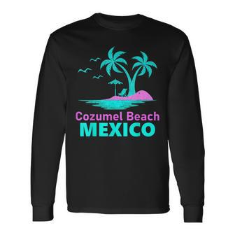 Palm Tree Sunset Summer Vacation Mexico Cozumel Beach Long Sleeve T-Shirt - Monsterry AU