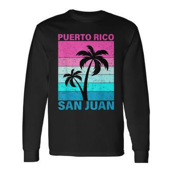 Palm Tree Vintage Family Vacation Puerto Rico San Juan Beach Long Sleeve T-Shirt - Seseable